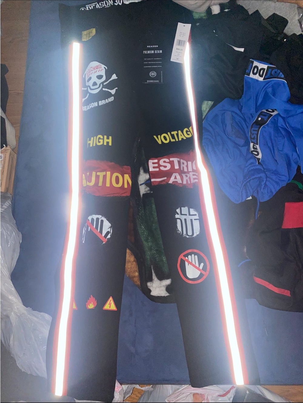 & Other Stories Black Joggers with Reflective Stripes and Graphic Patches